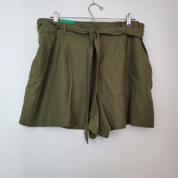 Dalia Women's Size XL Olive Linen Blend Elastic Back Waist Shorts Front Pockets - Picture 6 of 11
